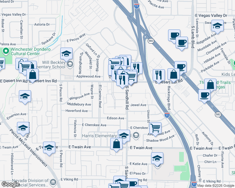 map of restaurants, bars, coffee shops, grocery stores, and more near 3751 Garden Parkway in Las Vegas