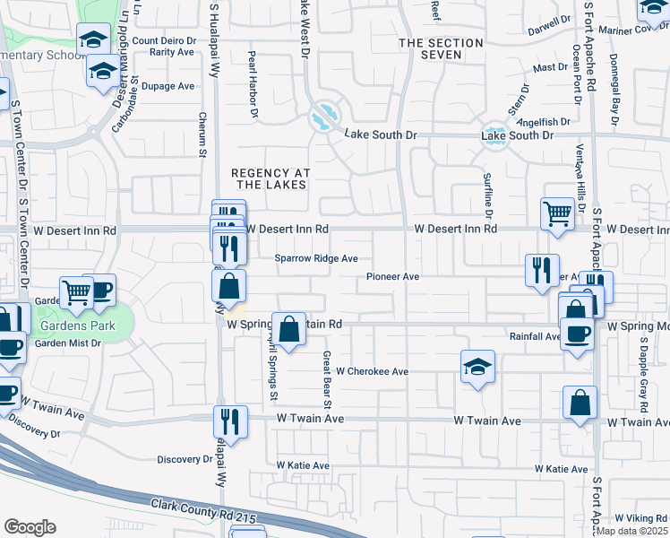 map of restaurants, bars, coffee shops, grocery stores, and more near 3380 Mountain Bluebird Street in Las Vegas