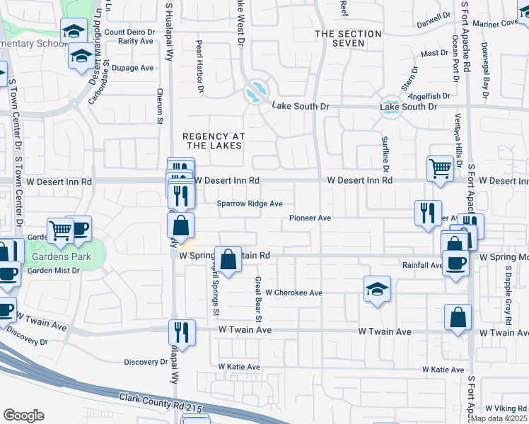 map of restaurants, bars, coffee shops, grocery stores, and more near 3380 Mountain Bluebird Street in Las Vegas