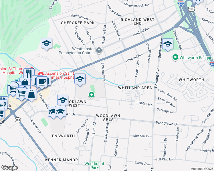 map of restaurants, bars, coffee shops, grocery stores, and more near 208 South Wilson Boulevard in Nashville