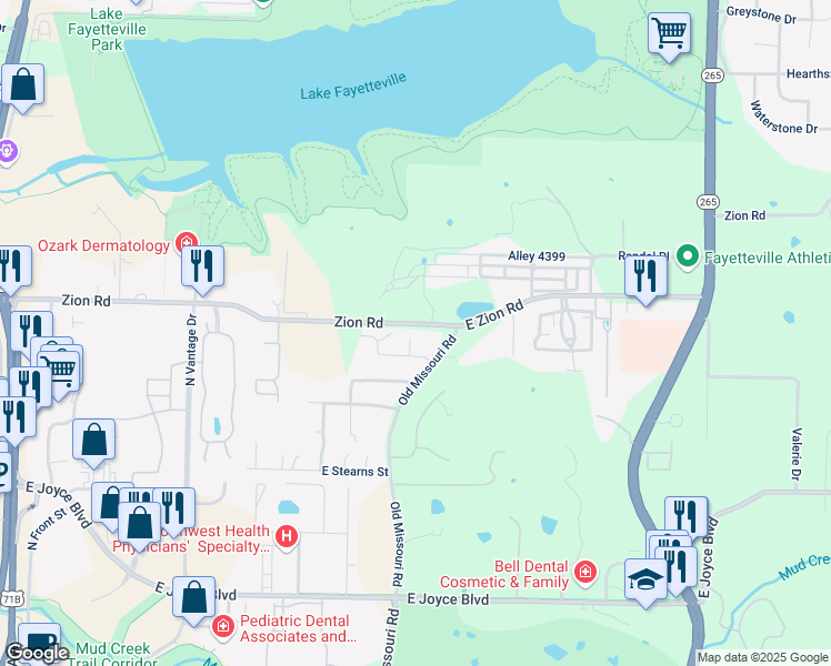 map of restaurants, bars, coffee shops, grocery stores, and more near 4256 Wyndham Court in Fayetteville