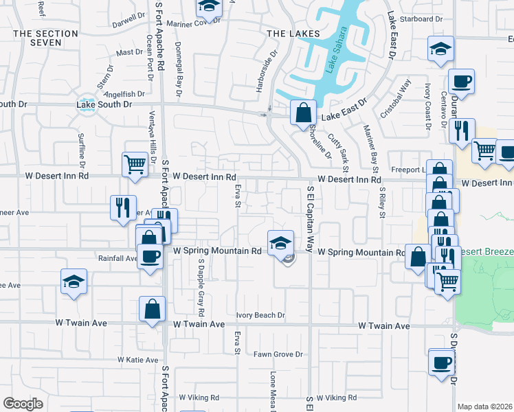 map of restaurants, bars, coffee shops, grocery stores, and more near 9111 West Desert Inn Road in Las Vegas