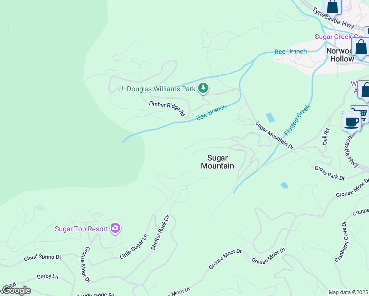 map of restaurants, bars, coffee shops, grocery stores, and more near 630 Briarcliff Road in Sugar Mountain