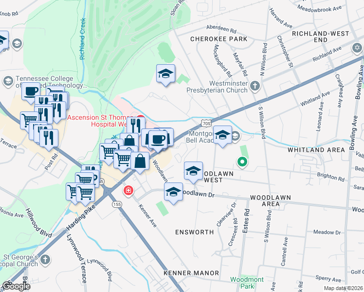 map of restaurants, bars, coffee shops, grocery stores, and more near 101 Brixworth Lane in Nashville