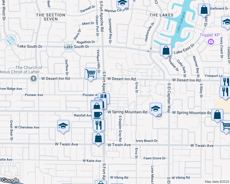 map of restaurants, bars, coffee shops, grocery stores, and more near 9325 West Desert Inn Road in Las Vegas
