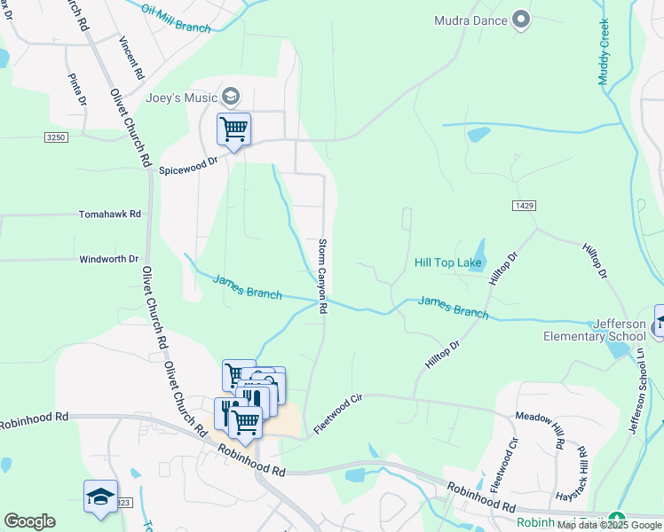 map of restaurants, bars, coffee shops, grocery stores, and more near 2109 Storm Canyon Road in Winston-Salem