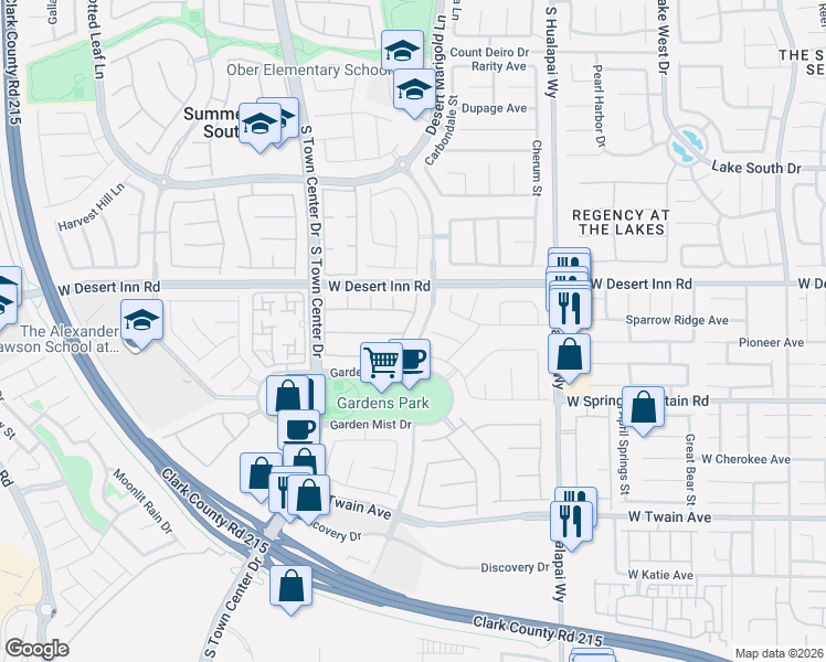 map of restaurants, bars, coffee shops, grocery stores, and more near 10395 Early Morning Avenue in Las Vegas