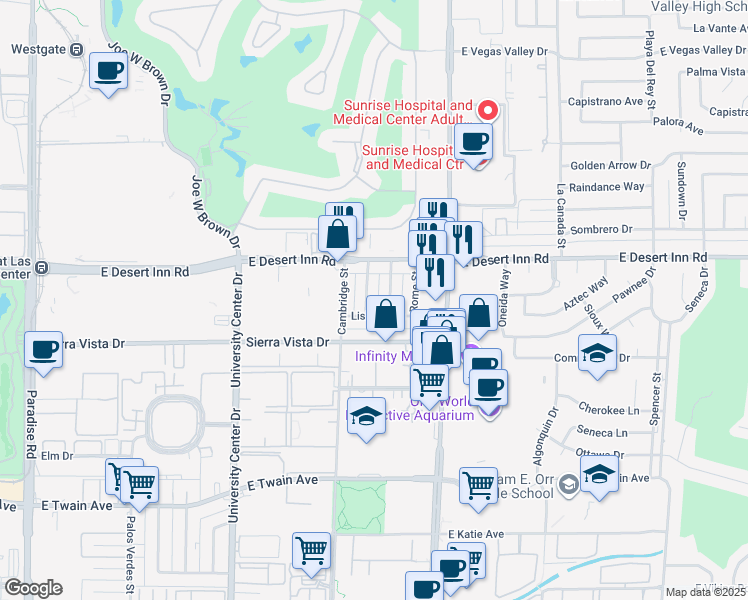 map of restaurants, bars, coffee shops, grocery stores, and more near 3340 South Athens Street in Las Vegas