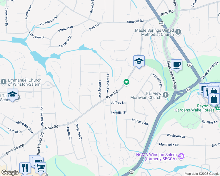 map of restaurants, bars, coffee shops, grocery stores, and more near 751 Faircloth Street in Winston-Salem