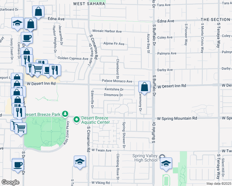 map of restaurants, bars, coffee shops, grocery stores, and more near 8032 Kentshire Drive in Las Vegas