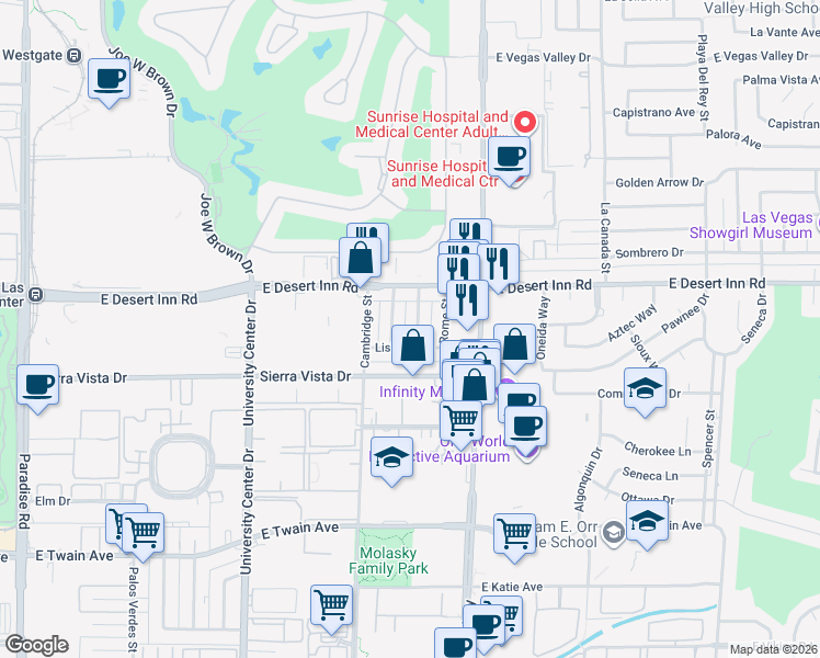 map of restaurants, bars, coffee shops, grocery stores, and more near 3340 South Athens Street in Las Vegas