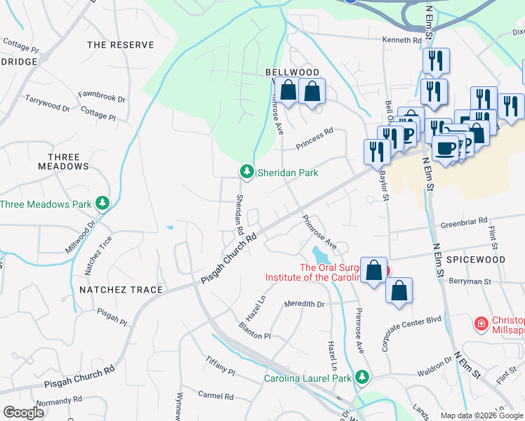 map of restaurants, bars, coffee shops, grocery stores, and more near 122 Wesley Harris Circle in Greensboro