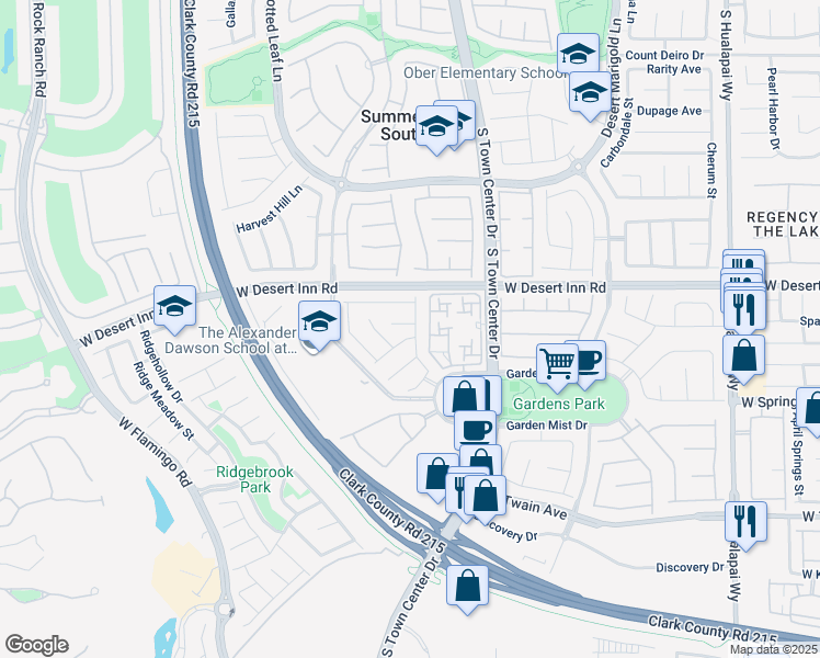 map of restaurants, bars, coffee shops, grocery stores, and more near 3367 Hillside Garden Drive in Las Vegas