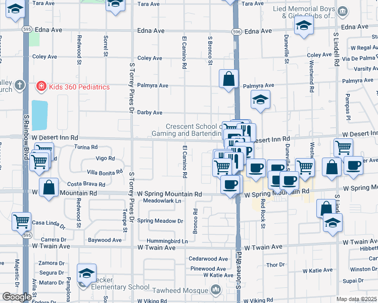 map of restaurants, bars, coffee shops, grocery stores, and more near 3341 Camino Gardens Way in Las Vegas
