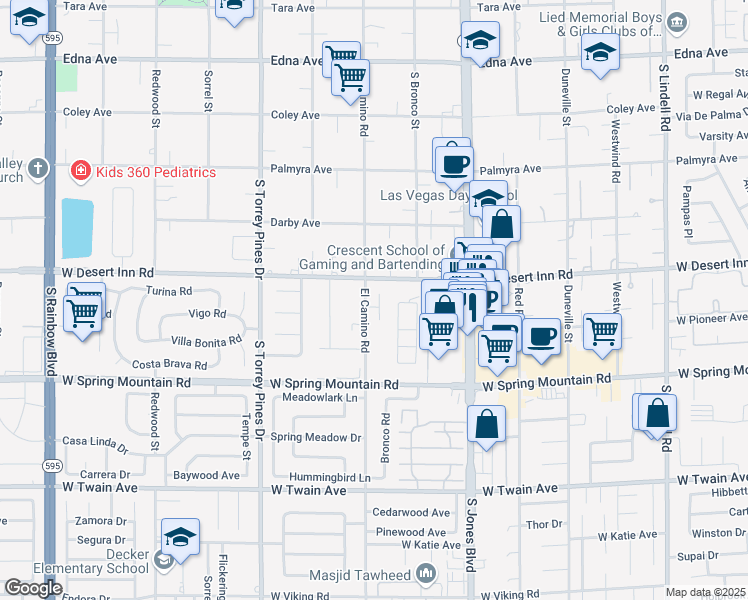 map of restaurants, bars, coffee shops, grocery stores, and more near 3341 Camino Gardens Way in Las Vegas