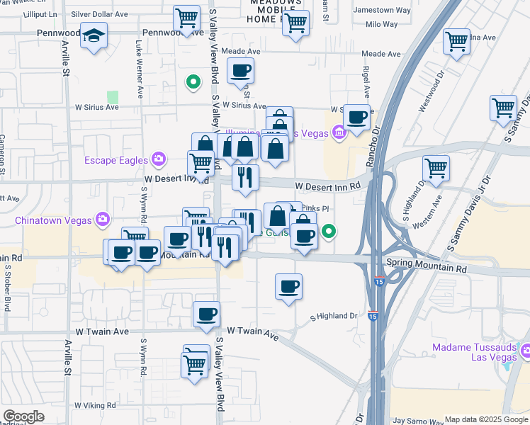 map of restaurants, bars, coffee shops, grocery stores, and more near 3400 Procyon Street in Las Vegas