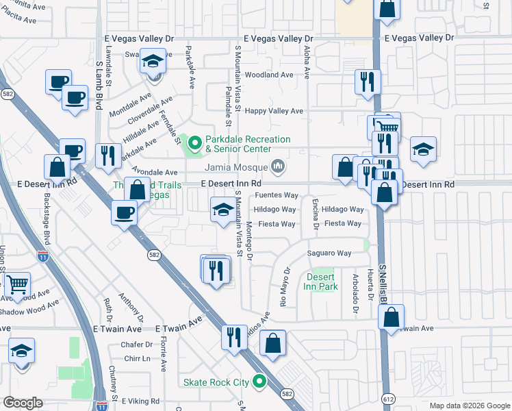 map of restaurants, bars, coffee shops, grocery stores, and more near 4658 Hildago Way in Las Vegas