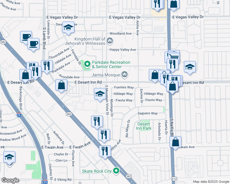 map of restaurants, bars, coffee shops, grocery stores, and more near 4658 Hildago Way in Las Vegas