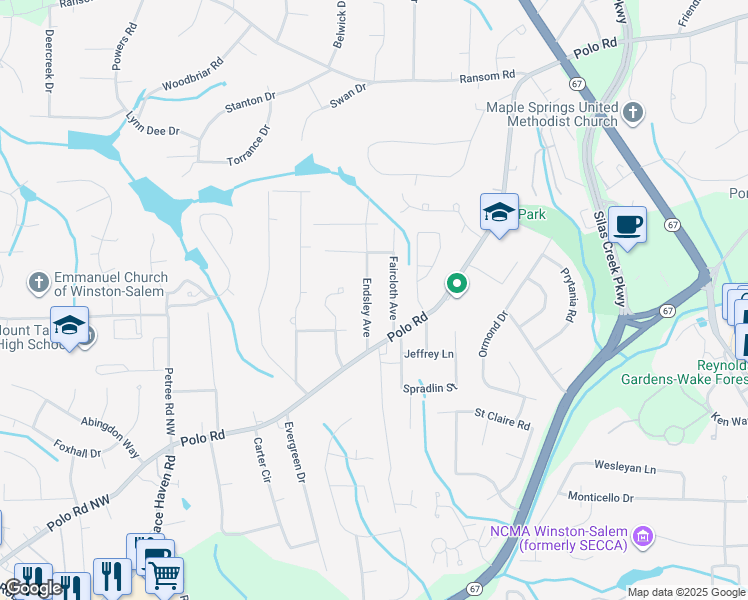 map of restaurants, bars, coffee shops, grocery stores, and more near 751 Faircloth Street in Winston-Salem