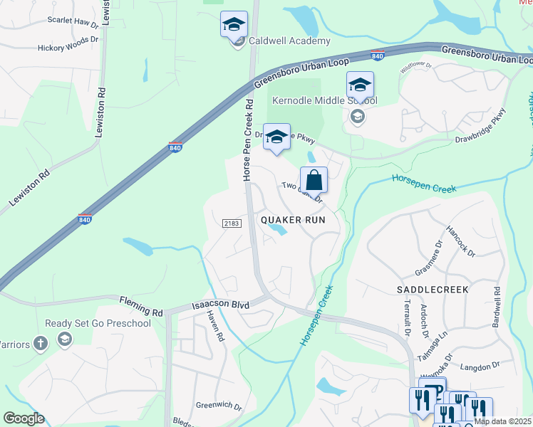 map of restaurants, bars, coffee shops, grocery stores, and more near 19 Cherine Way in Greensboro