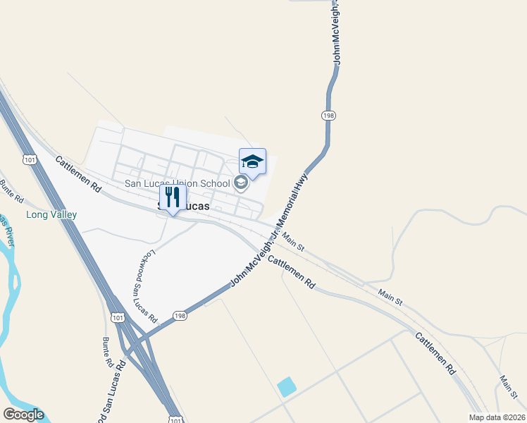 map of restaurants, bars, coffee shops, grocery stores, and more near 53704 San Benito Street in San Lucas