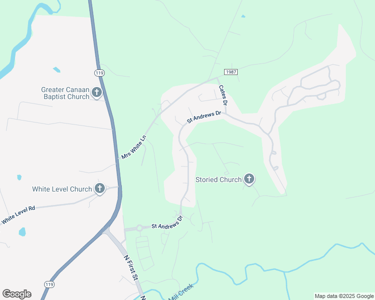 map of restaurants, bars, coffee shops, grocery stores, and more near 1601 Saint Andrews Drive in Mebane