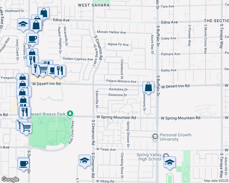map of restaurants, bars, coffee shops, grocery stores, and more near 11 Rotherham Street in Las Vegas