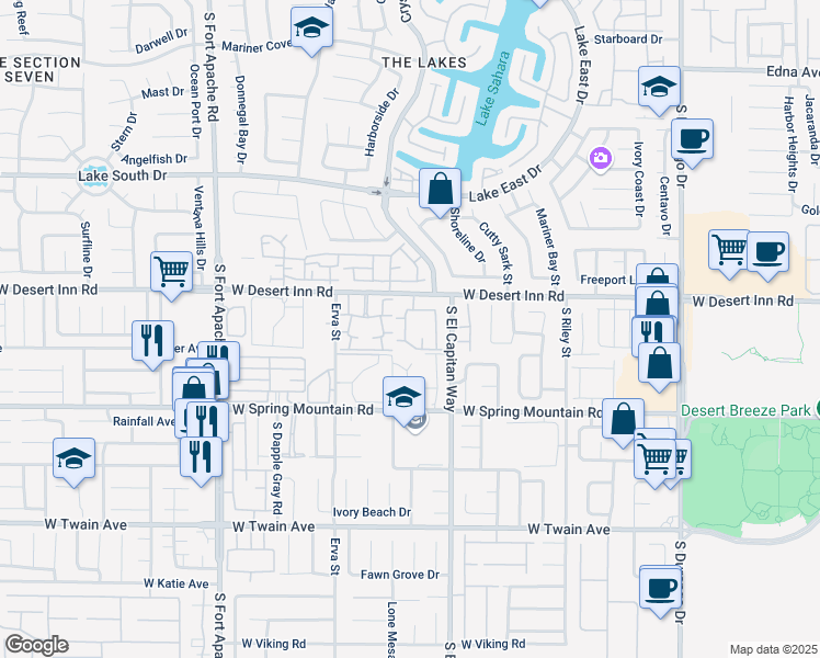 map of restaurants, bars, coffee shops, grocery stores, and more near 9025 West Desert Inn Road in Las Vegas