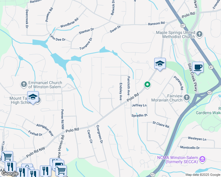 map of restaurants, bars, coffee shops, grocery stores, and more near 109 Tabor Street in Winston-Salem
