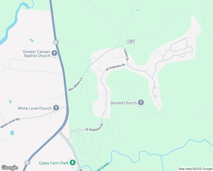 map of restaurants, bars, coffee shops, grocery stores, and more near 1601 Saint Andrews Drive in Mebane
