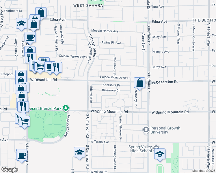 map of restaurants, bars, coffee shops, grocery stores, and more near 11 Rotherham Street in Las Vegas