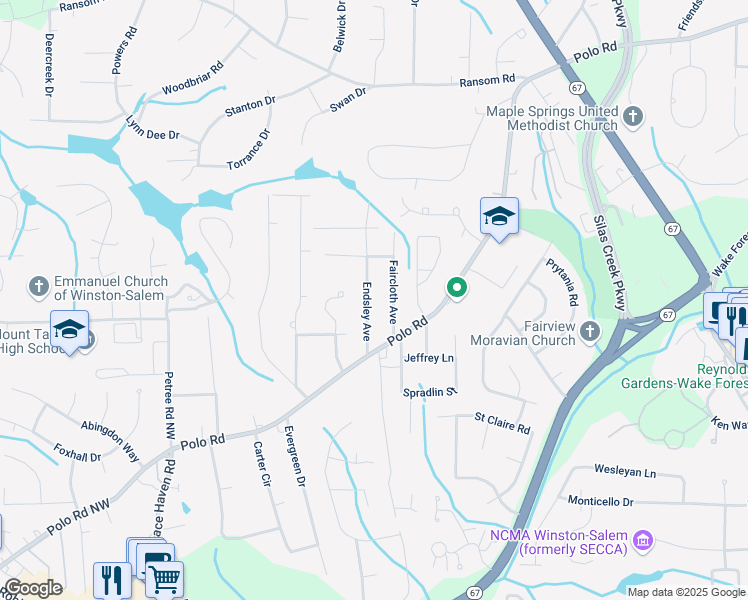map of restaurants, bars, coffee shops, grocery stores, and more near 141 Endsley Avenue in Winston-Salem
