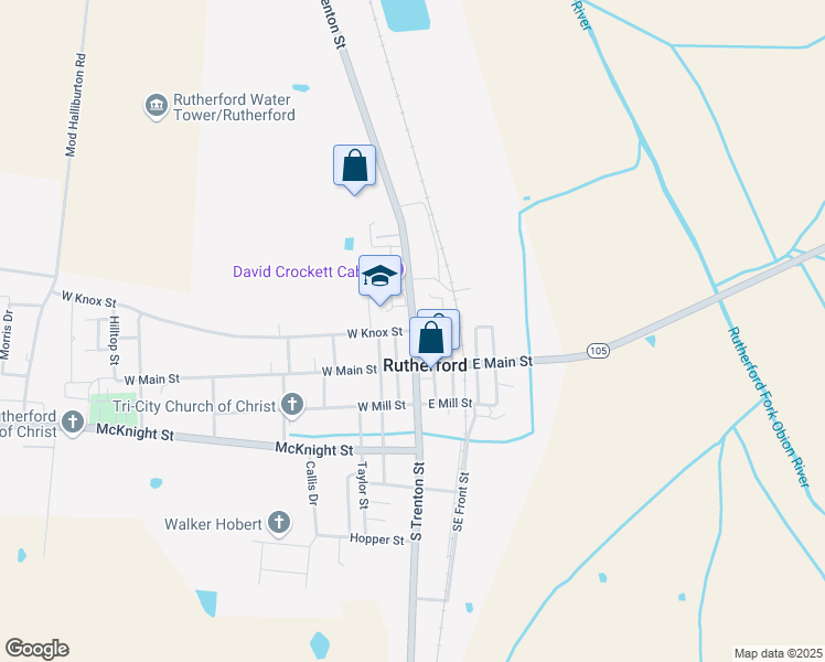 map of restaurants, bars, coffee shops, grocery stores, and more near 108 West Knox Street in Rutherford