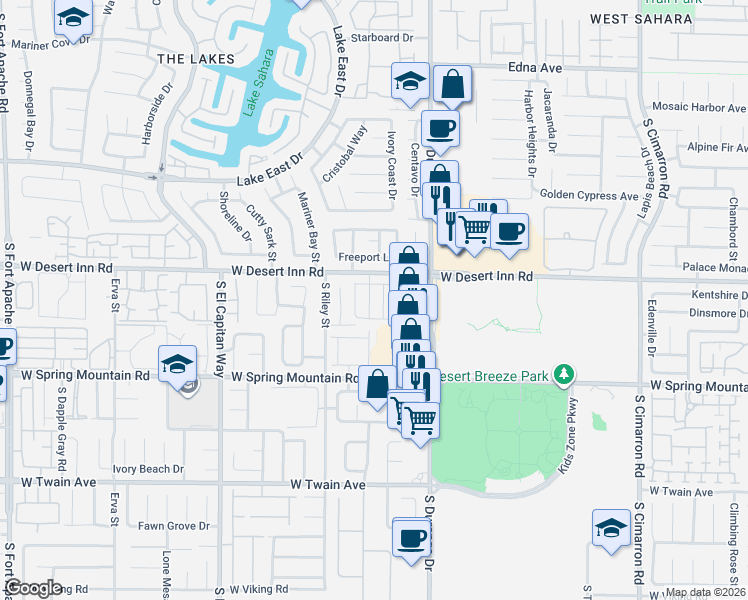 map of restaurants, bars, coffee shops, grocery stores, and more near 3300 Elephant Tree Street in Las Vegas