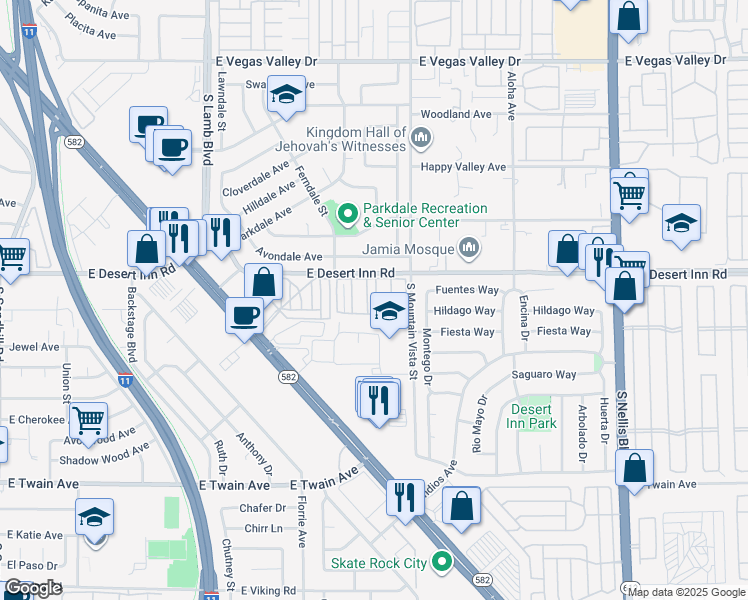 map of restaurants, bars, coffee shops, grocery stores, and more near 4505 East Desert Inn Road in Las Vegas