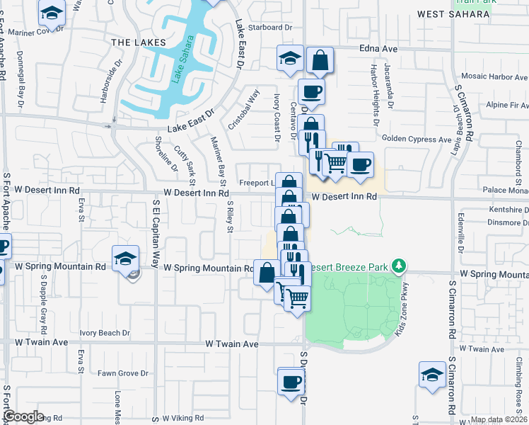 map of restaurants, bars, coffee shops, grocery stores, and more near 3300 Elephant Tree Street in Las Vegas