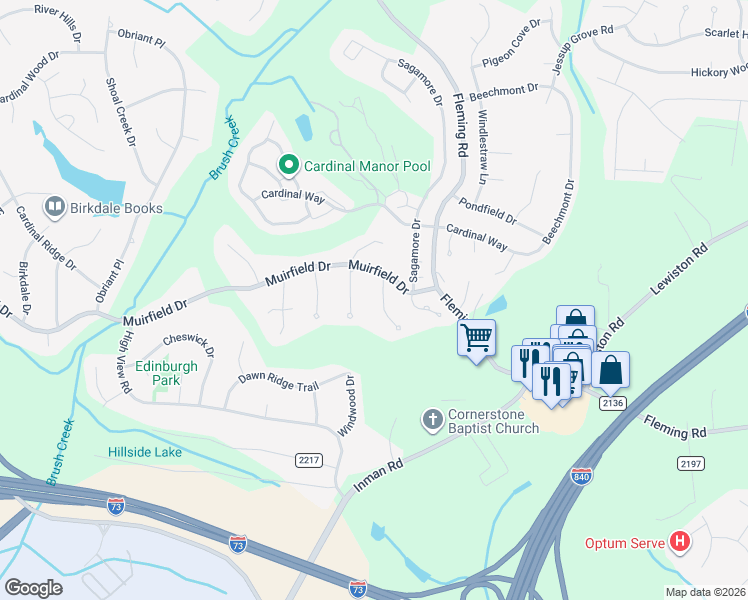 map of restaurants, bars, coffee shops, grocery stores, and more near 3608 Tattershall Drive in Greensboro