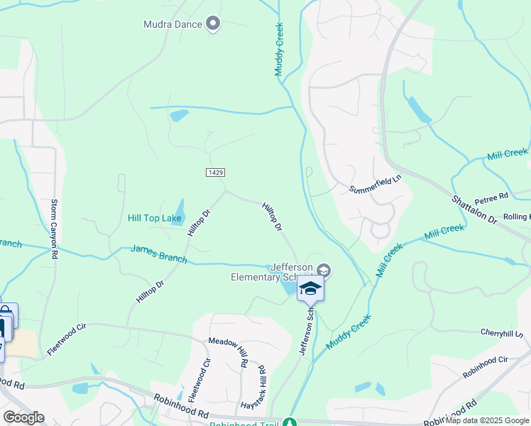 map of restaurants, bars, coffee shops, grocery stores, and more near 2329 Hilltop Drive in Winston-Salem