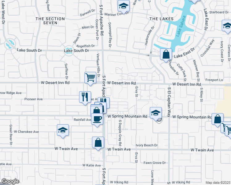 map of restaurants, bars, coffee shops, grocery stores, and more near 9325 West Desert Inn Road in Las Vegas
