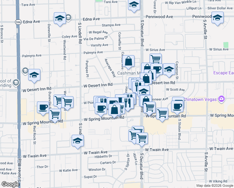 map of restaurants, bars, coffee shops, grocery stores, and more near 3335 Hauck Street in Las Vegas