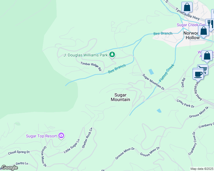 map of restaurants, bars, coffee shops, grocery stores, and more near 630 Briarcliff Road in Sugar Mountain