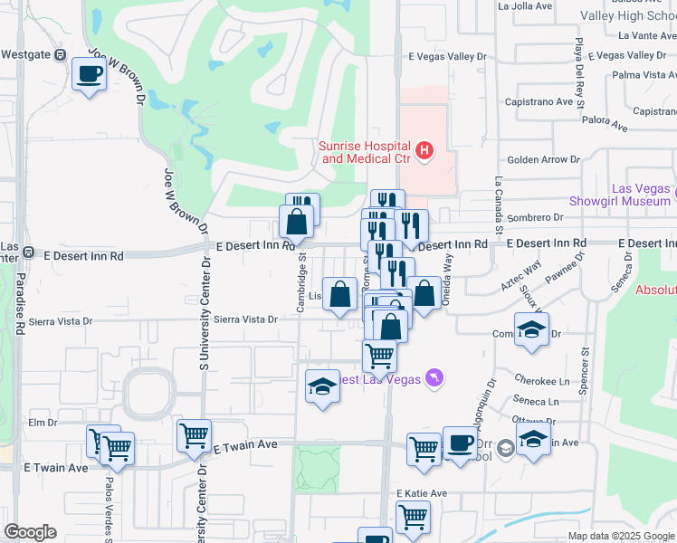 map of restaurants, bars, coffee shops, grocery stores, and more near 3351 Brussels Street in Las Vegas