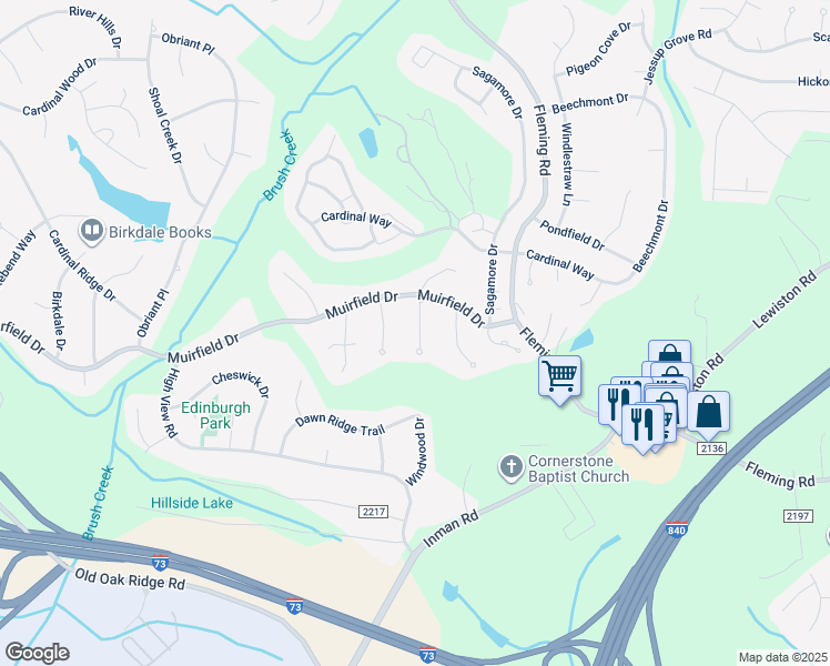 map of restaurants, bars, coffee shops, grocery stores, and more near 3607 Tattershall Drive in Greensboro