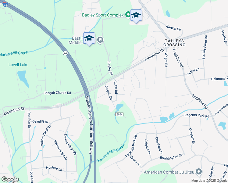 map of restaurants, bars, coffee shops, grocery stores, and more near 561 Pisgah Circle in Kernersville