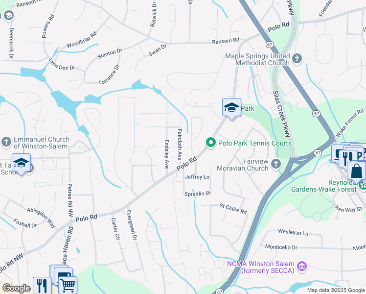 map of restaurants, bars, coffee shops, grocery stores, and more near 740 Faircloth Street in Winston-Salem