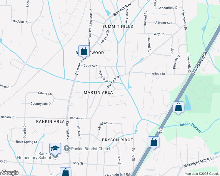 map of restaurants, bars, coffee shops, grocery stores, and more near 3626 Martin Avenue in Greensboro