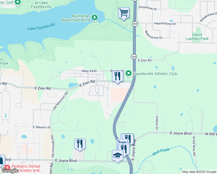 map of restaurants, bars, coffee shops, grocery stores, and more near 4162 North Valley Lake Drive in Fayetteville