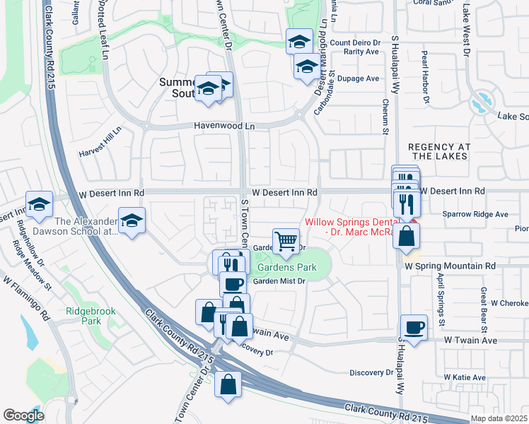 map of restaurants, bars, coffee shops, grocery stores, and more near 10555 Garden Rose Drive in Las Vegas
