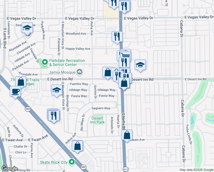 map of restaurants, bars, coffee shops, grocery stores, and more near 4897 Fuentes Circle in Las Vegas