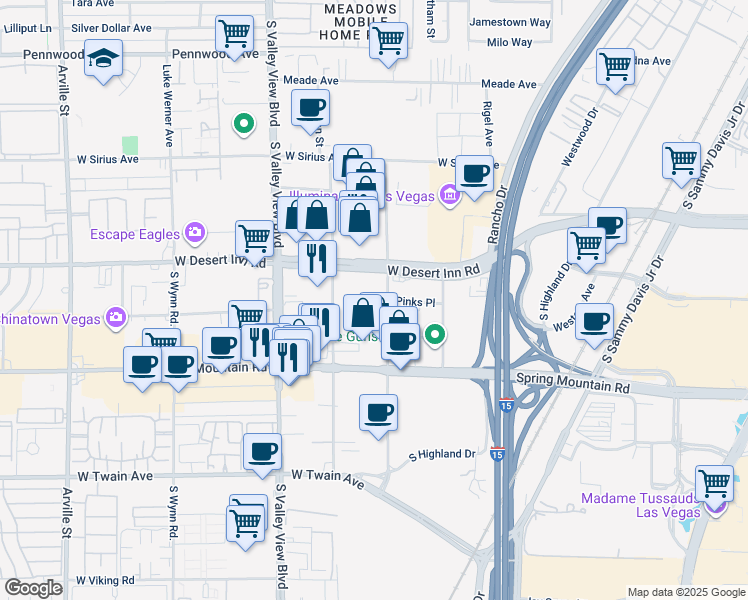 map of restaurants, bars, coffee shops, grocery stores, and more near 3388 Procyon Street in Las Vegas